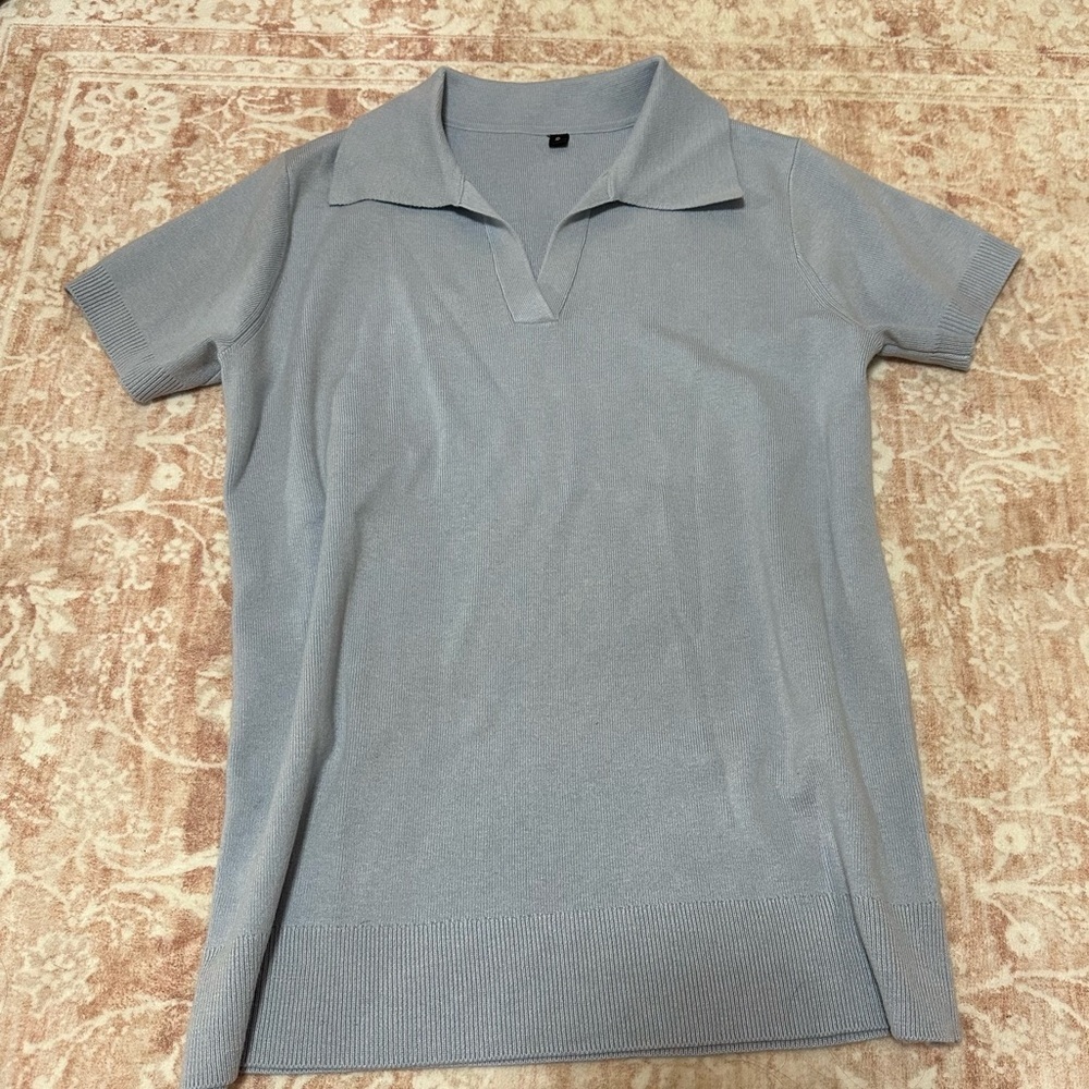 Classy Knit Light Blue Polo Tee - Picture 2 of 12